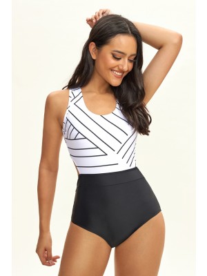 Striped Scoop Neck Zipper Onepiece Swimsuit