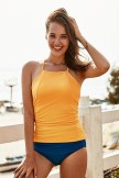 Solid Yellow Halter Tankini Top With Blue Bottom